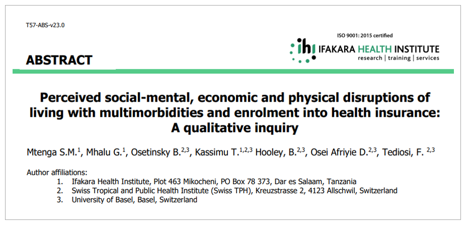 ABSTRACT - Perceived social-mental, economic and physical disruptions of living with multimorbidities and enrolment into health insurance: A qualitative inquiry