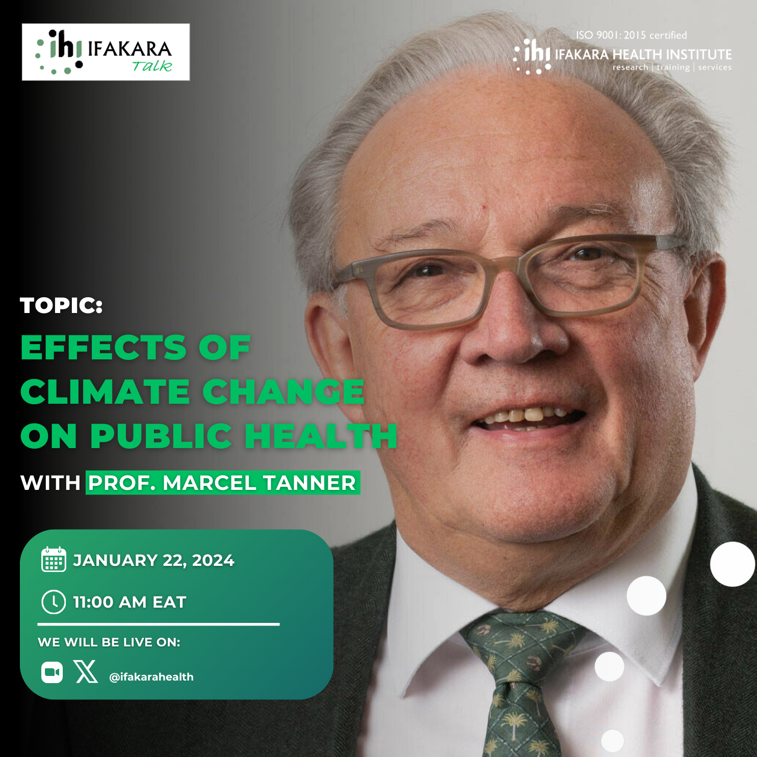 TALK:  Climate change effects on public health by Swiss scholar Prof. Marcel Tanner