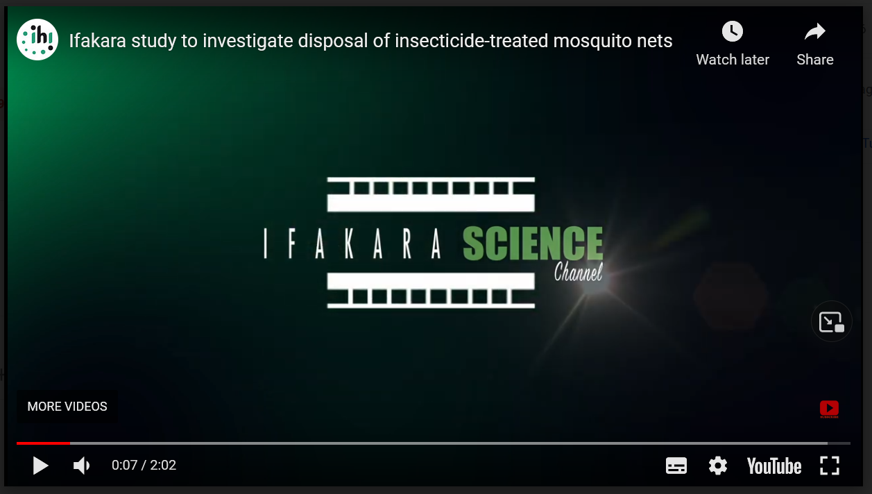 RESEARCH: Ifakara study to investigate disposal of insecticide-treated mosquito nets