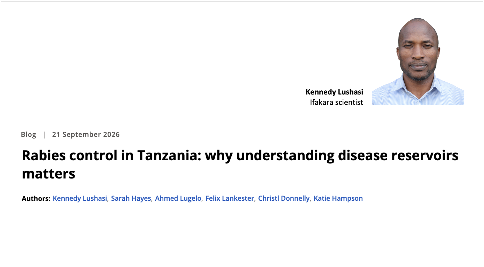 BLOG:  Ifakara researchers spotlight Tanzania’s rabies control lessons